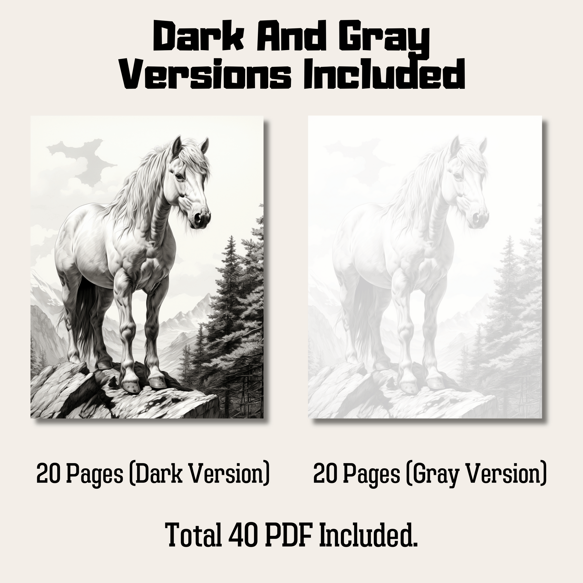 Realistic Horse Coloring Book 1: Horse Dark And Gray Versions Demo