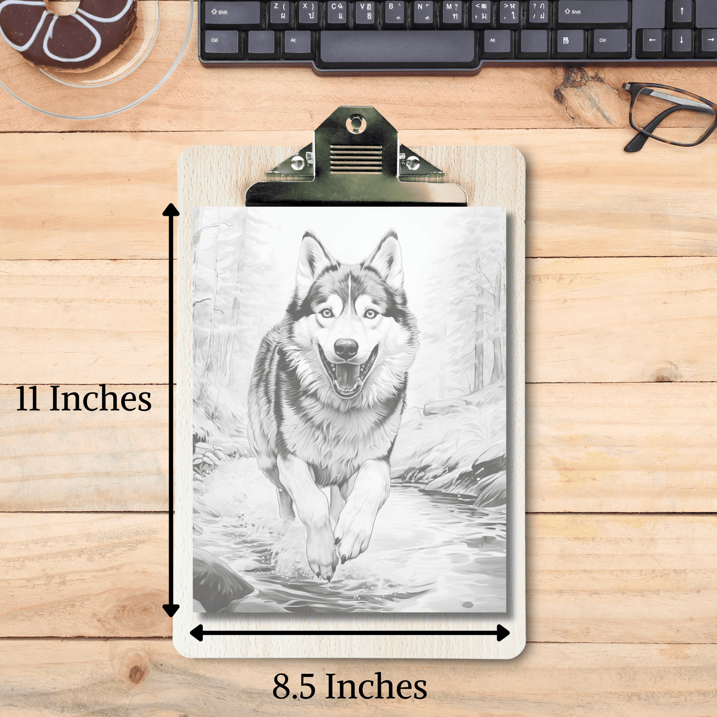 Realistic Husky Coloring Book, 20 Siberian Husky Grayscale Coloring Pages for All Ages