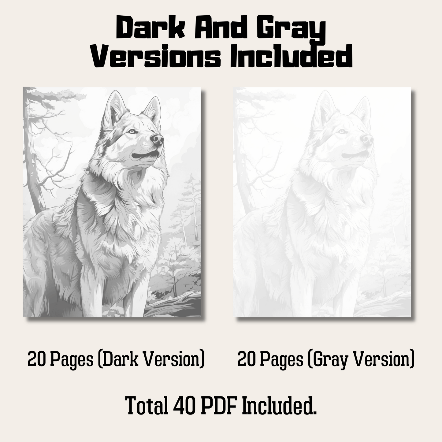 Realistic Husky Coloring Book, 20 Siberian Husky Grayscale Coloring Pages for All Ages