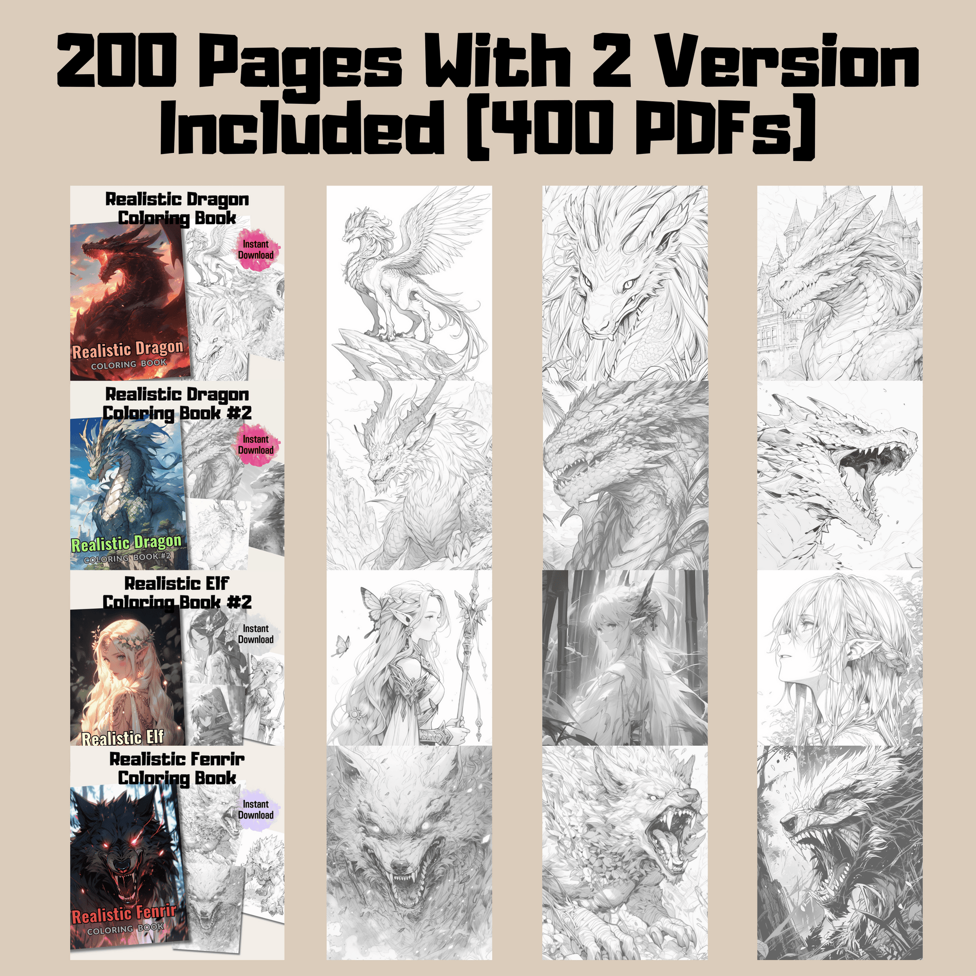 Realistic Legendary Creature Coloring Book Bundle 2: Legendary Creatures 200 Pages Included