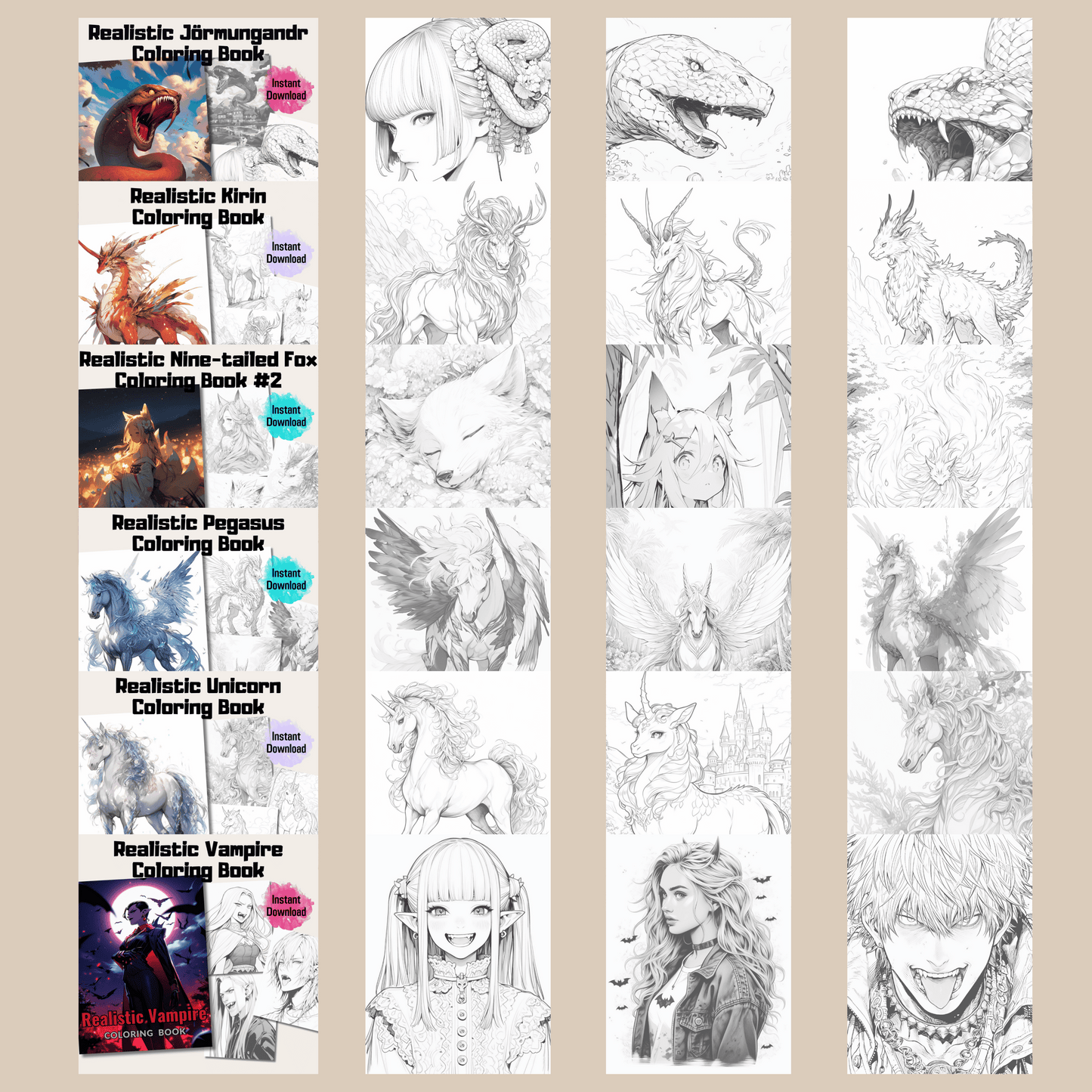 Realistic Legendary Creature Coloring Book Bundle 2: Legendary Creatures 200 Pages Included