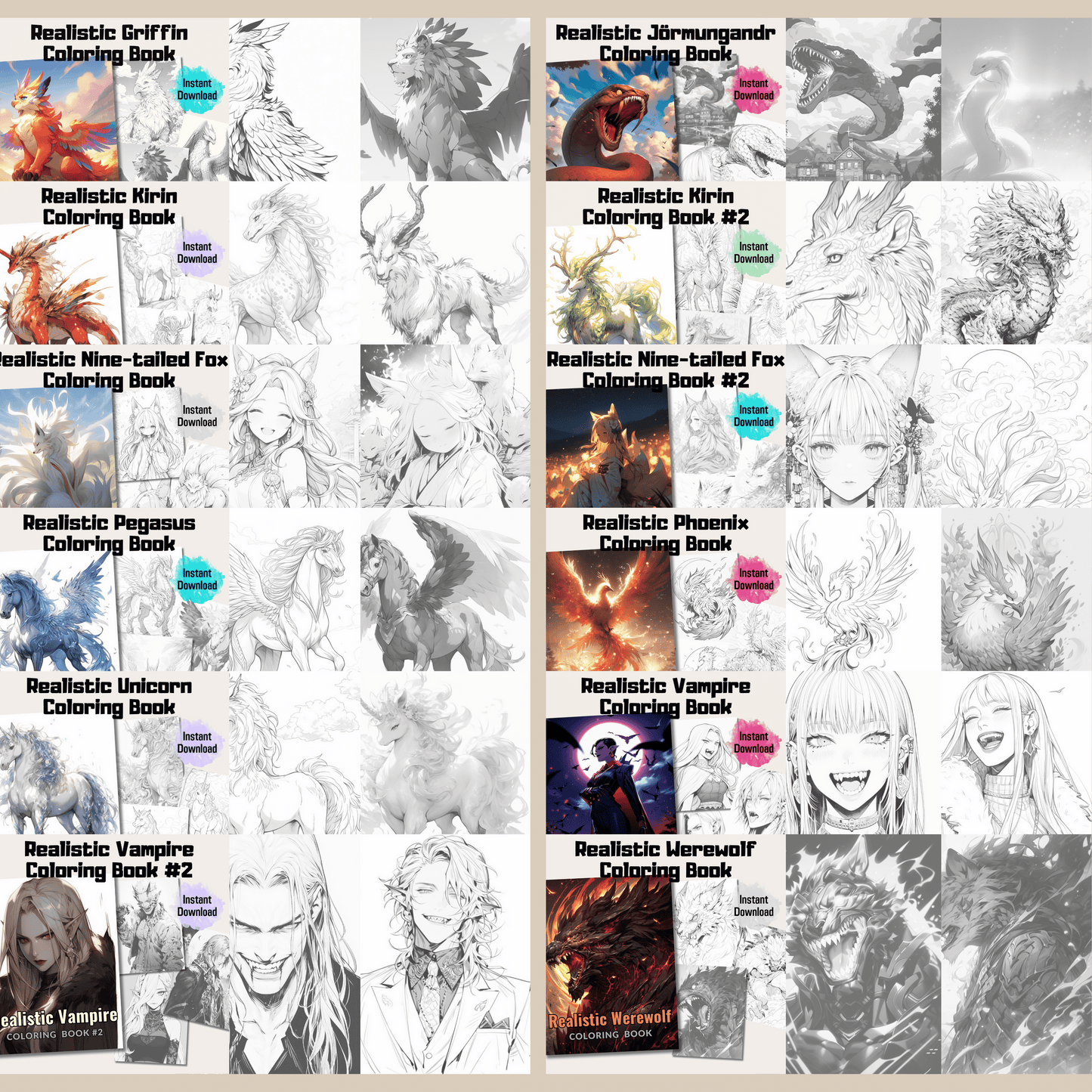 Realistic Legendary Creature Coloring Book Mega Bundle: Legendary Creatures 400 Pages Included