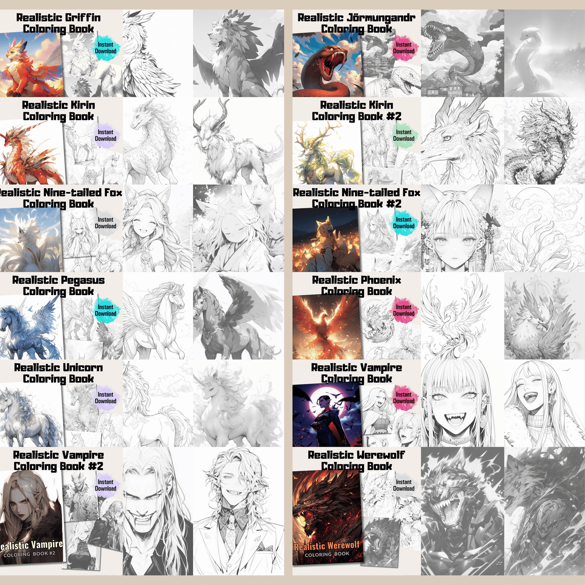 Realistic Legendary Creature Coloring Book Mega Bundle: Legendary Creatures 400 Pages Included