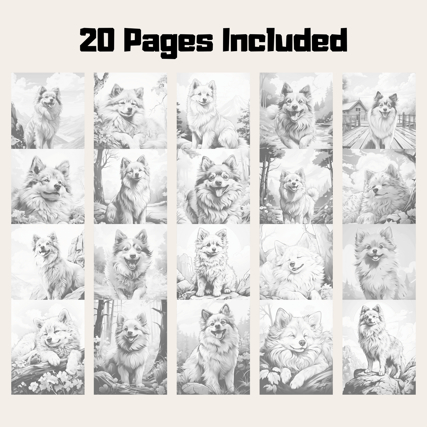 Realistic Pomeranian Coloring Book, Pomeranian Grayscale Coloring Pages for All Ages