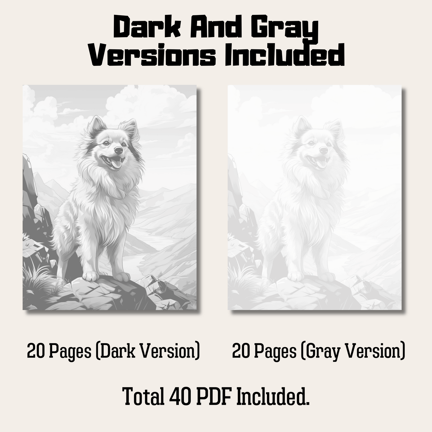 Realistic Pomeranian Coloring Book, Pomeranian Grayscale Coloring Pages for All Ages