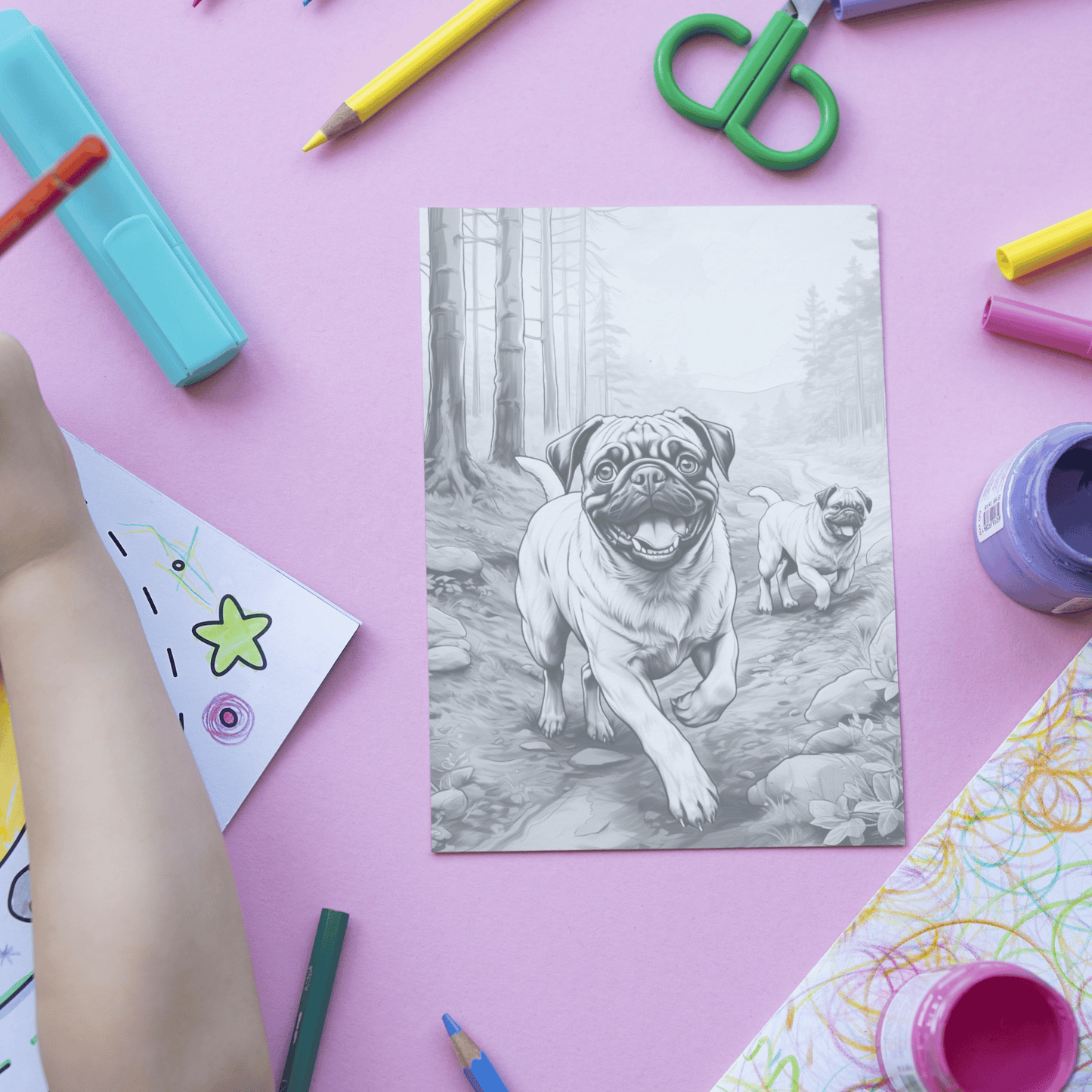 Realistic Pug Coloring Book, 20 Pugs Grayscale Coloring Pages for All Ages