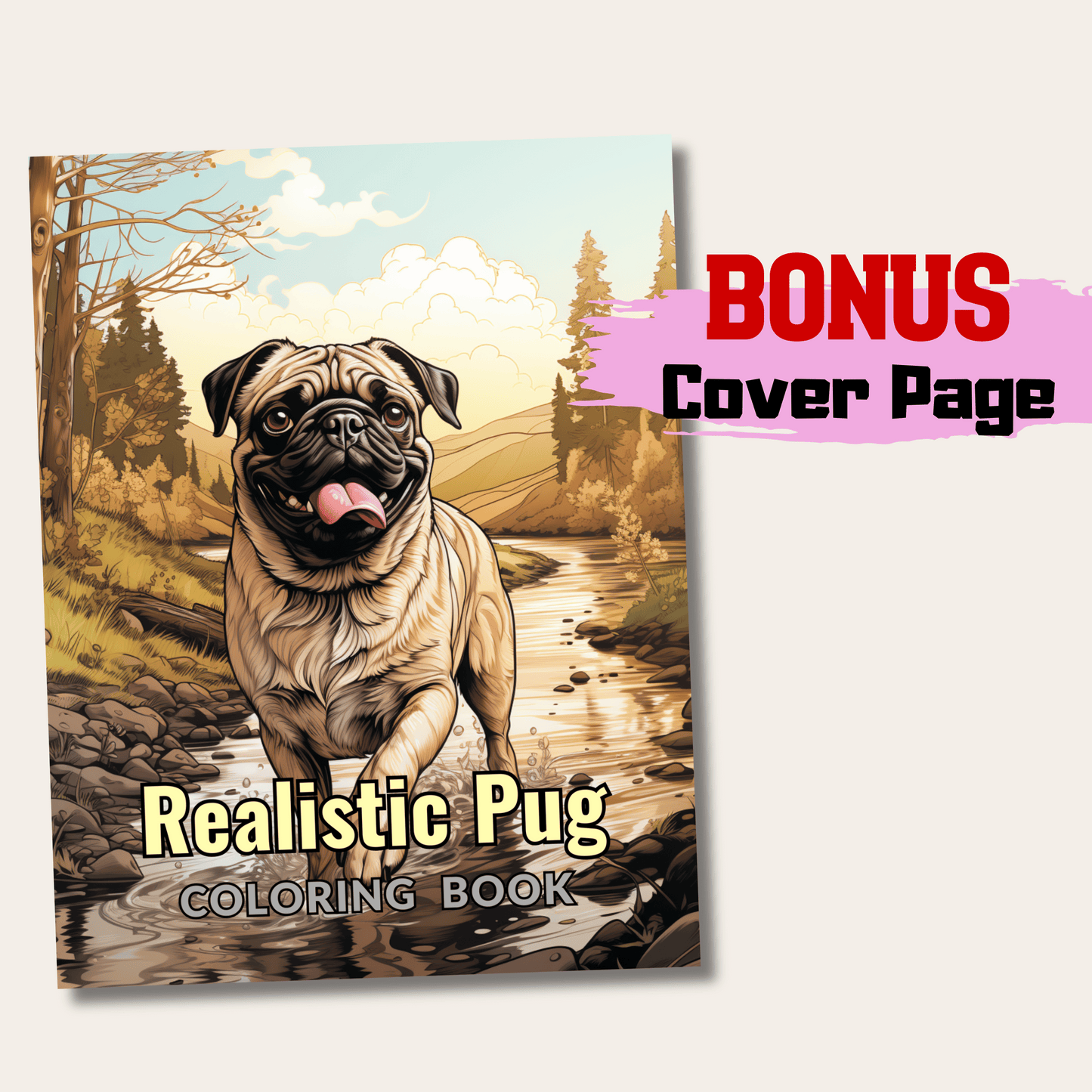 Realistic Pug Coloring Book, 20 Pugs Grayscale Coloring Pages for All Ages
