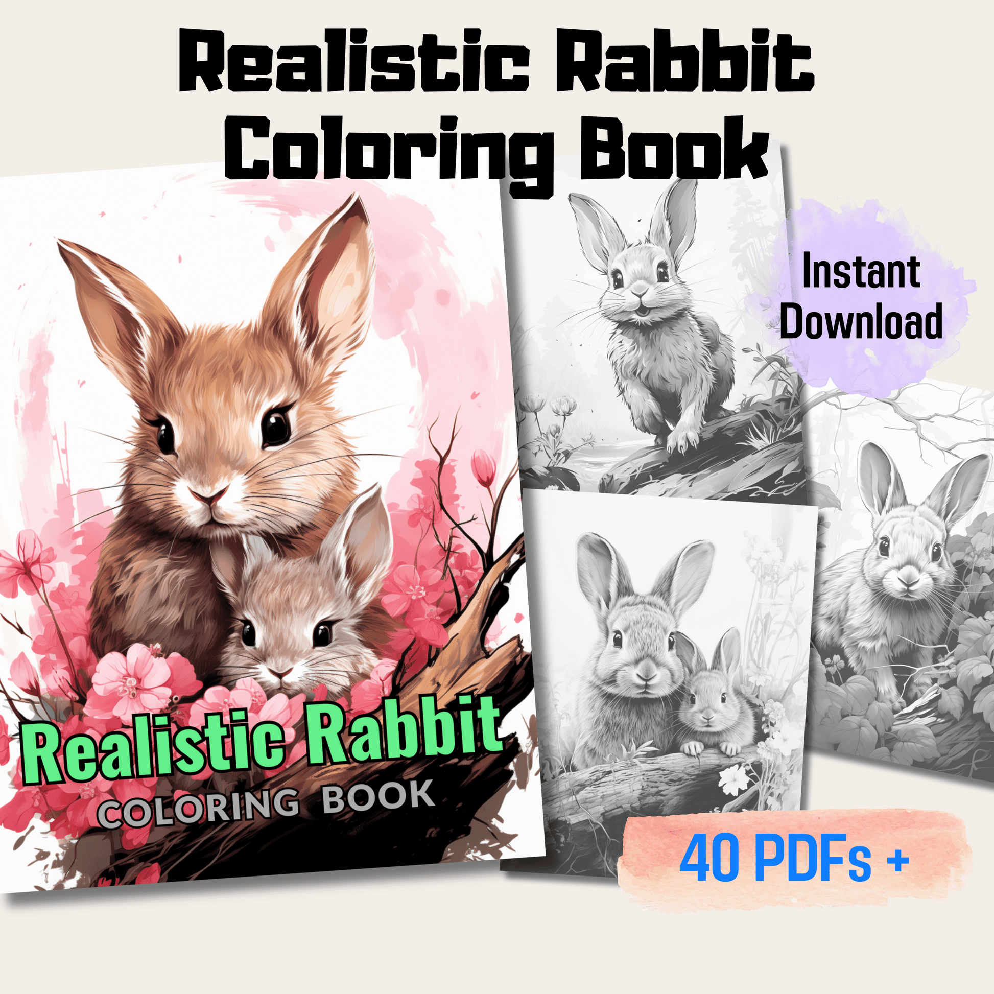 Realistic Rabbit Coloring Book 1: Rabbits