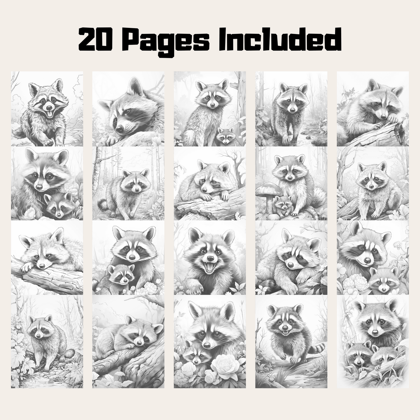 Realistic Raccoon Coloring Book 1: Raccoons 20 Pages Included