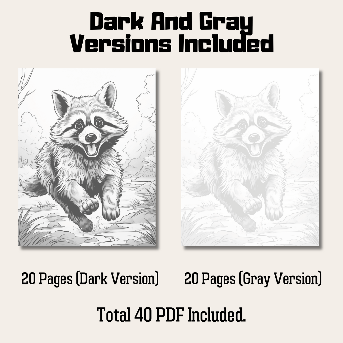Realistic Raccoon Coloring Book 1: Raccoon Dark And Gray Versions Demo