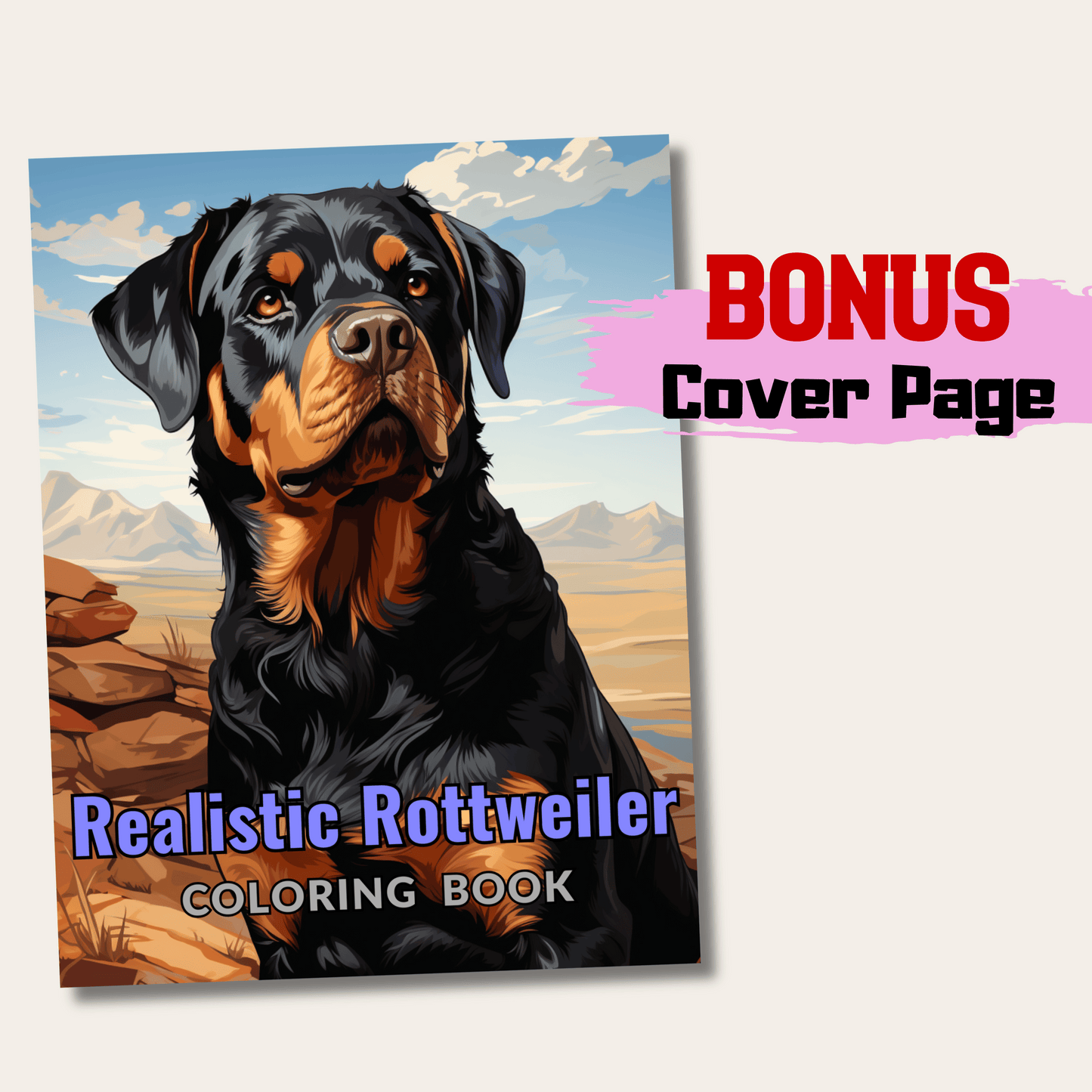 Realistic Rottweiler Coloring Book, Rottweiler Grayscale Coloring Pages for Adults and Kids