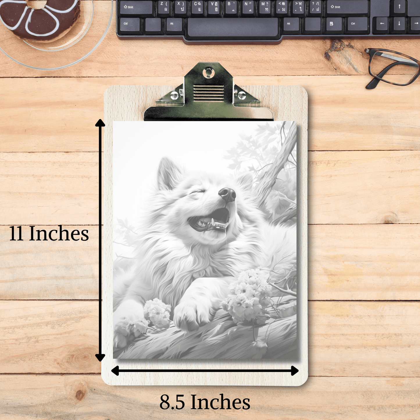 Realistic Samoyed Coloring Book, Samoyed Grayscale Coloring Pages