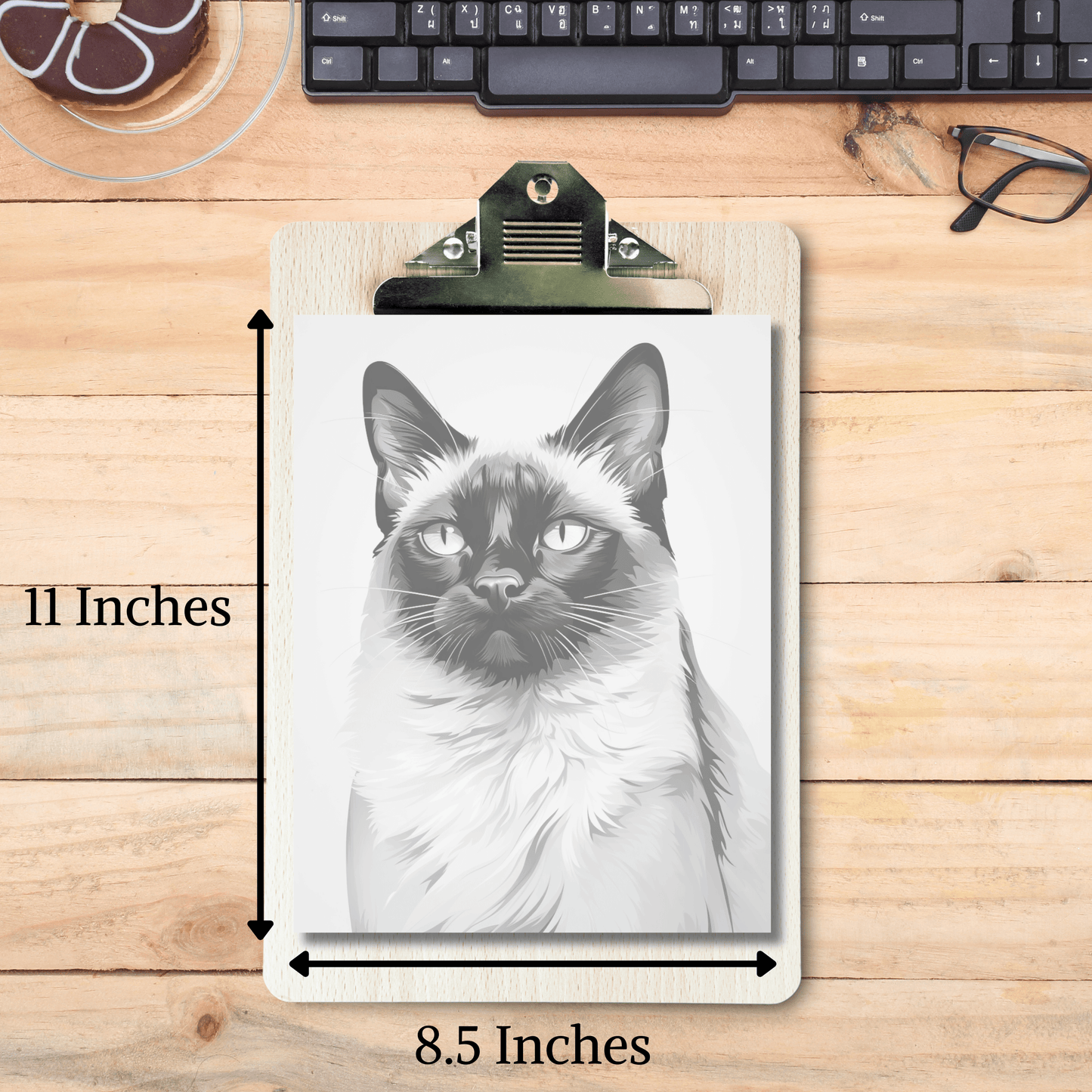 Realistic Siamese Cat Coloring Book, 20 Siamese Cat Grayscale Coloring Pages for Adults and Kids