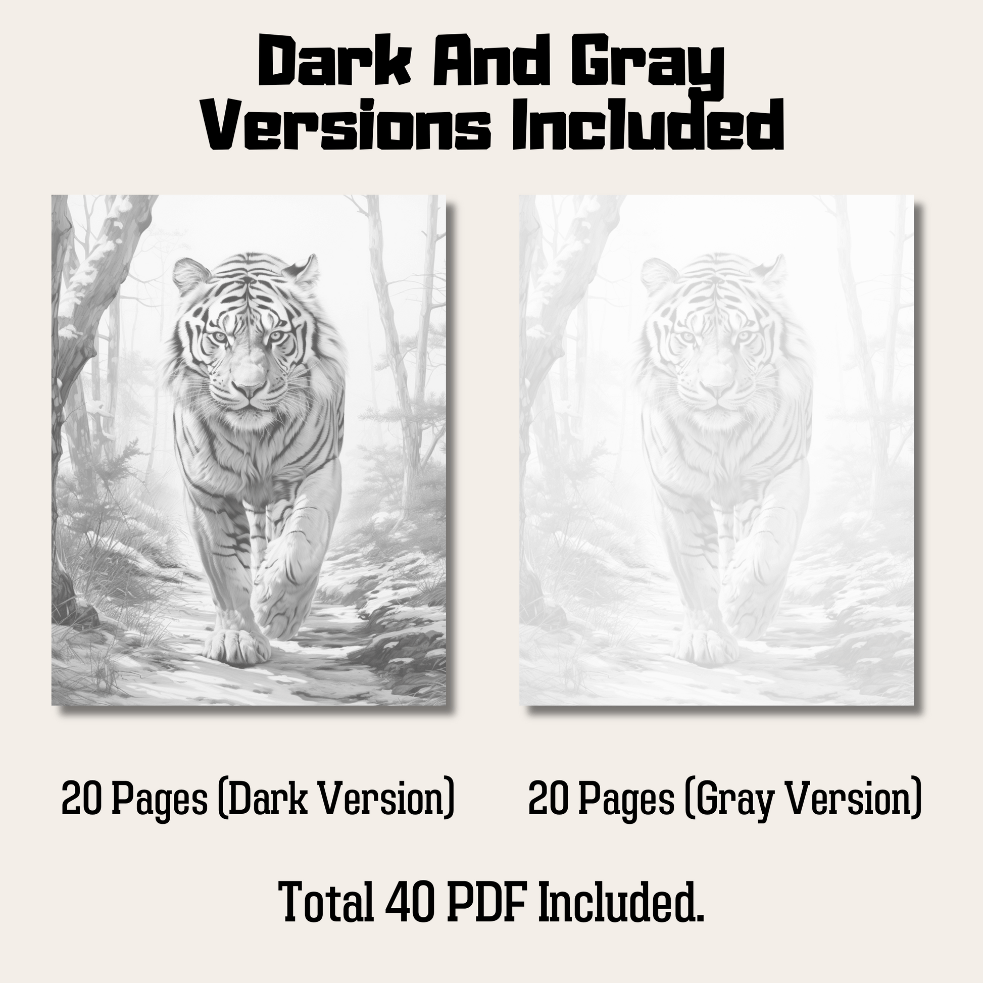 Realistic Tiger Coloring Book 1: Tiger Dark And Gray Versions Demo