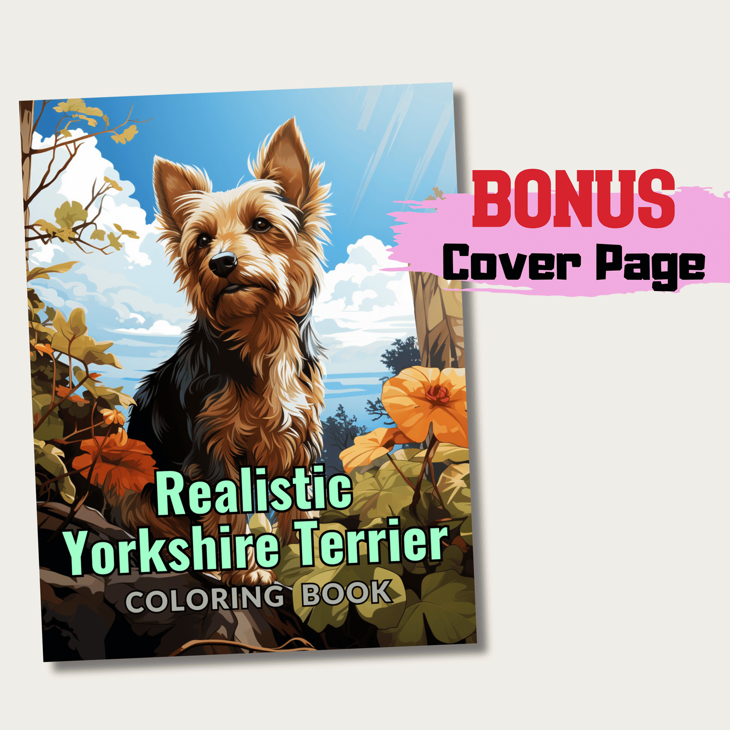 Realistic Yorkshire Terrier Coloring Book, 20 Yorkshire Terrier Grayscale Coloring Pages PDF