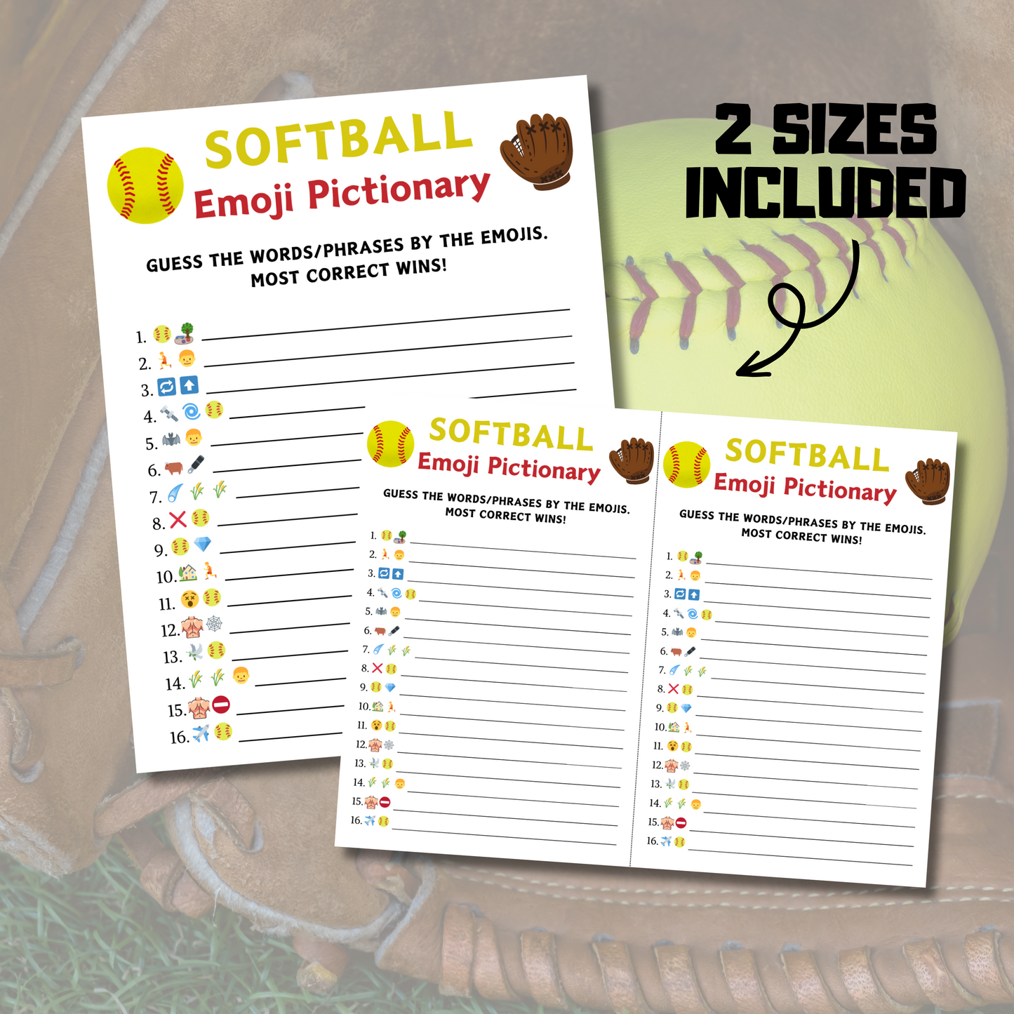 Softball Emoji Pictionary Game | Printable Softball Emoji Game