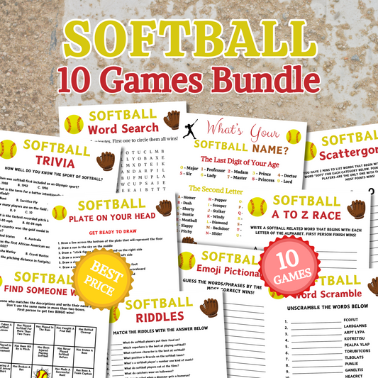 Softball Games Bundle | Printable Softball Team Party Game