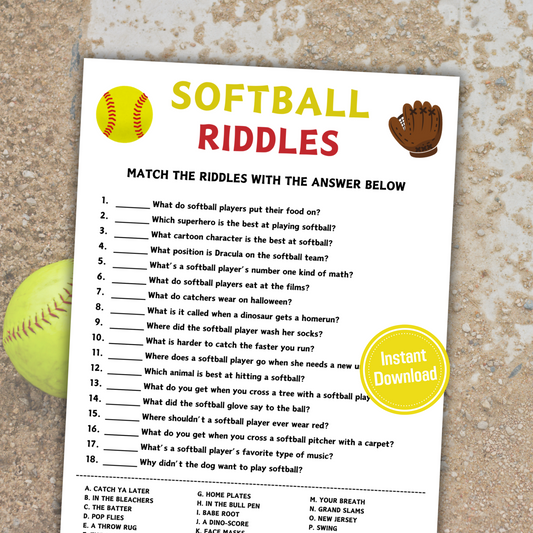 Softball Riddles Game | Printable Softball Riddle Me This Games