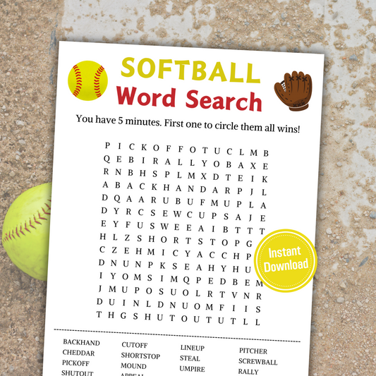 Softball Word Search Game | Softball Word Find Game