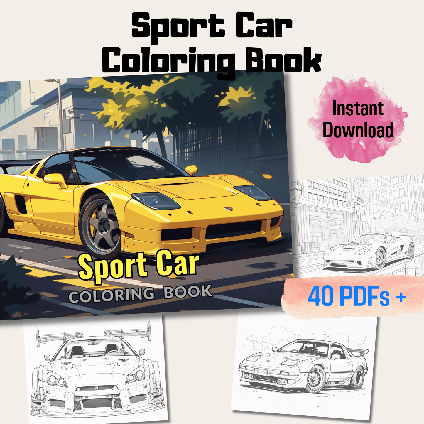Sport Car Coloring Book, 20 Pages Detailed Illustrations PDF