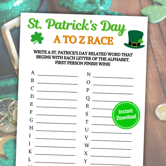 St. Patrick's Day A To Z Race Game | Printable St. Patty's Day ABC Game