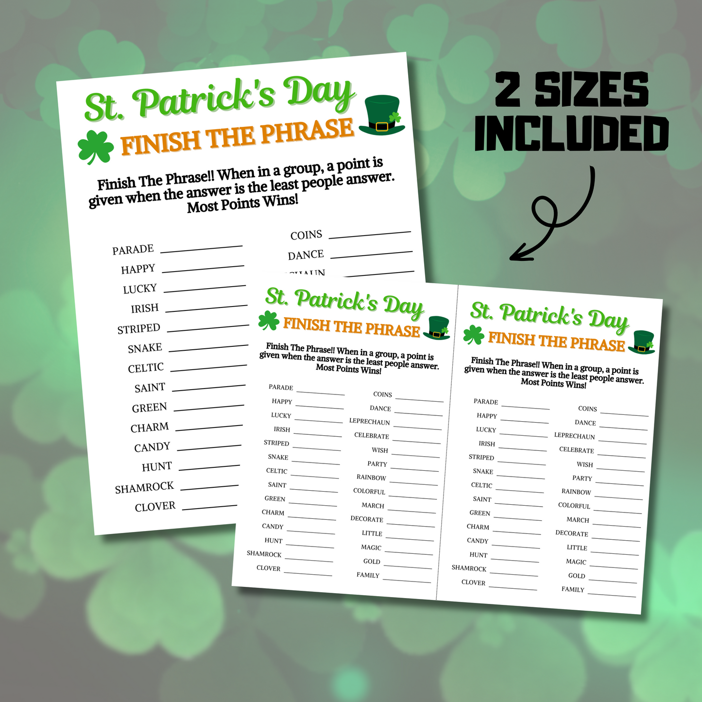 St. Patrick's Day Finish The Phrase Game | Printable St. Patty's Day Think Fast Game