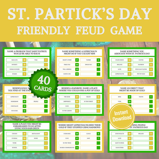 St. Patrick's Day Friendly Feud Game | Printable St. Patrick's Day Game