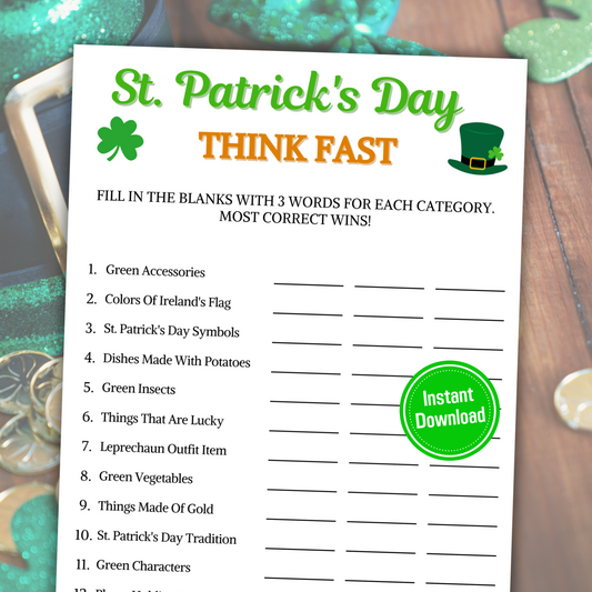St. Patrick's Day Think Fast Game | Printable St. Patty's Trivia Game