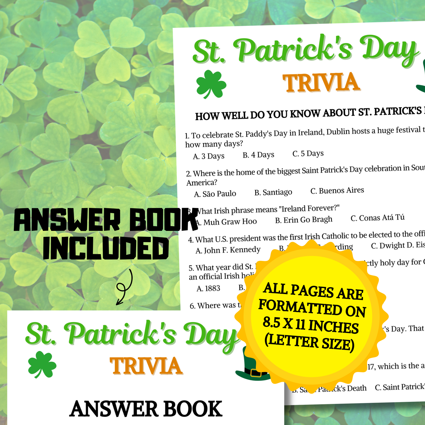 St. Patrick's Day Trivia Game | Printable St. Patty's Day Knowledge Quiz Game