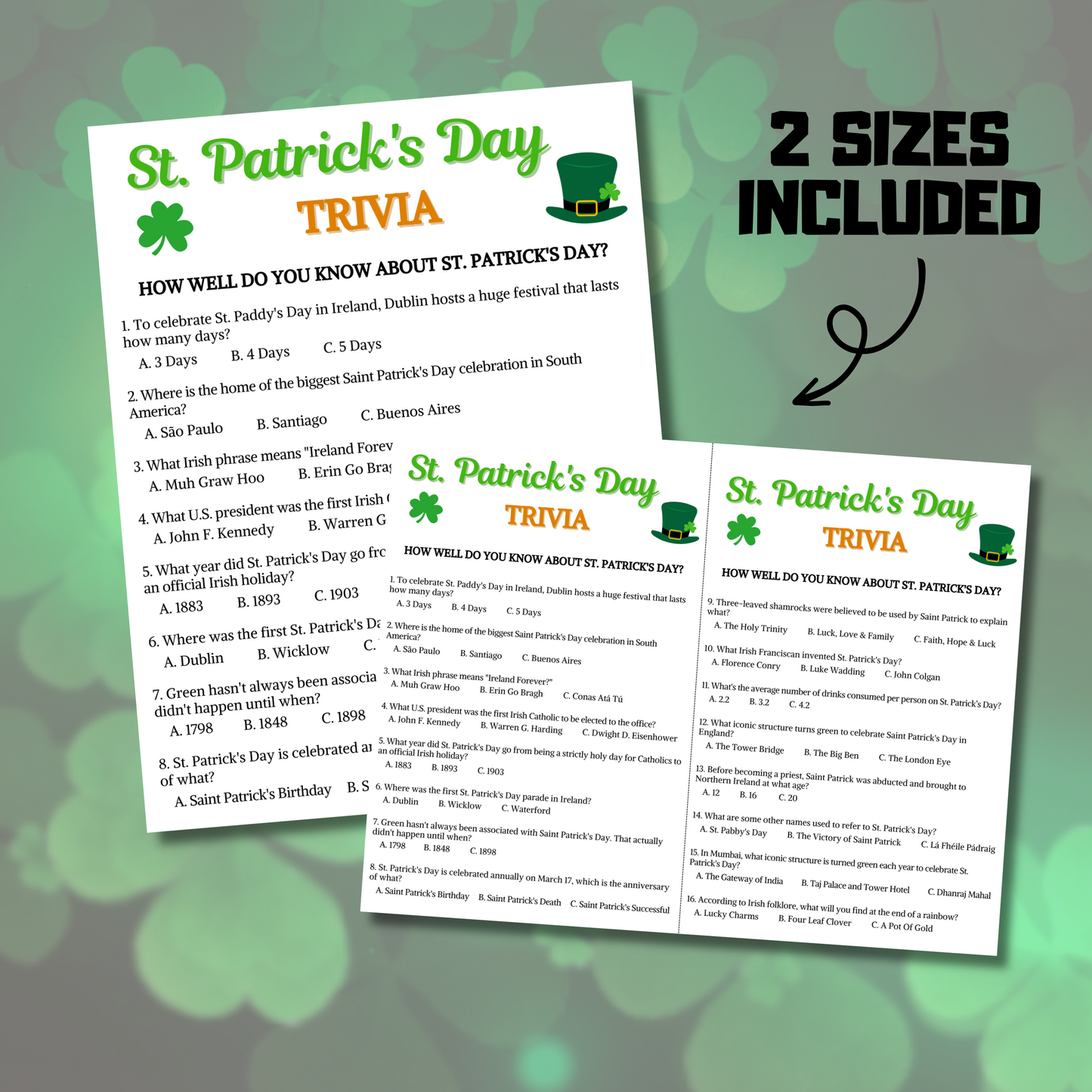 St. Patrick's Day Trivia Game | Printable St. Patty's Day Knowledge Quiz Game
