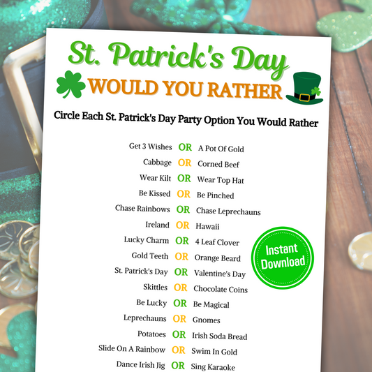 St. Patrick's Day Would You Rather Game | Printable St. Patty's This or That Game