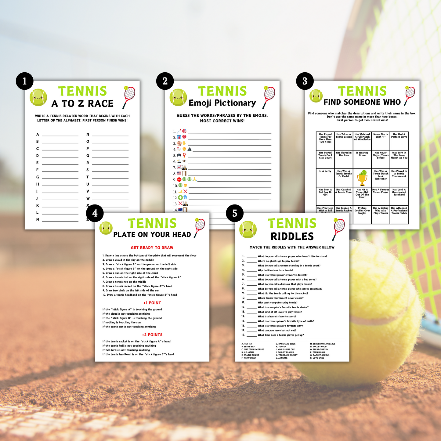 Tennis Games Bundle | Printable Tennis Team Party Game