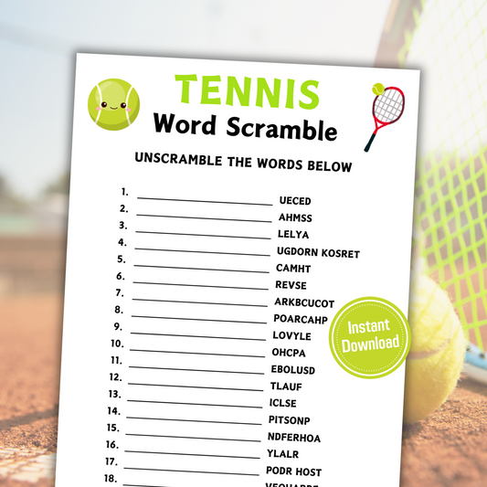 Tennis Word Scramble Game | Minimalist Tennis Team Think Fast Game