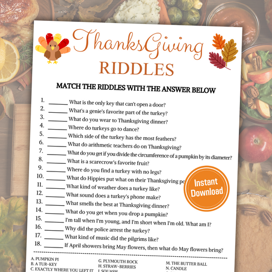 Thanksgiving Riddles Game | Printable Friendsgiving Riddle Me This Games