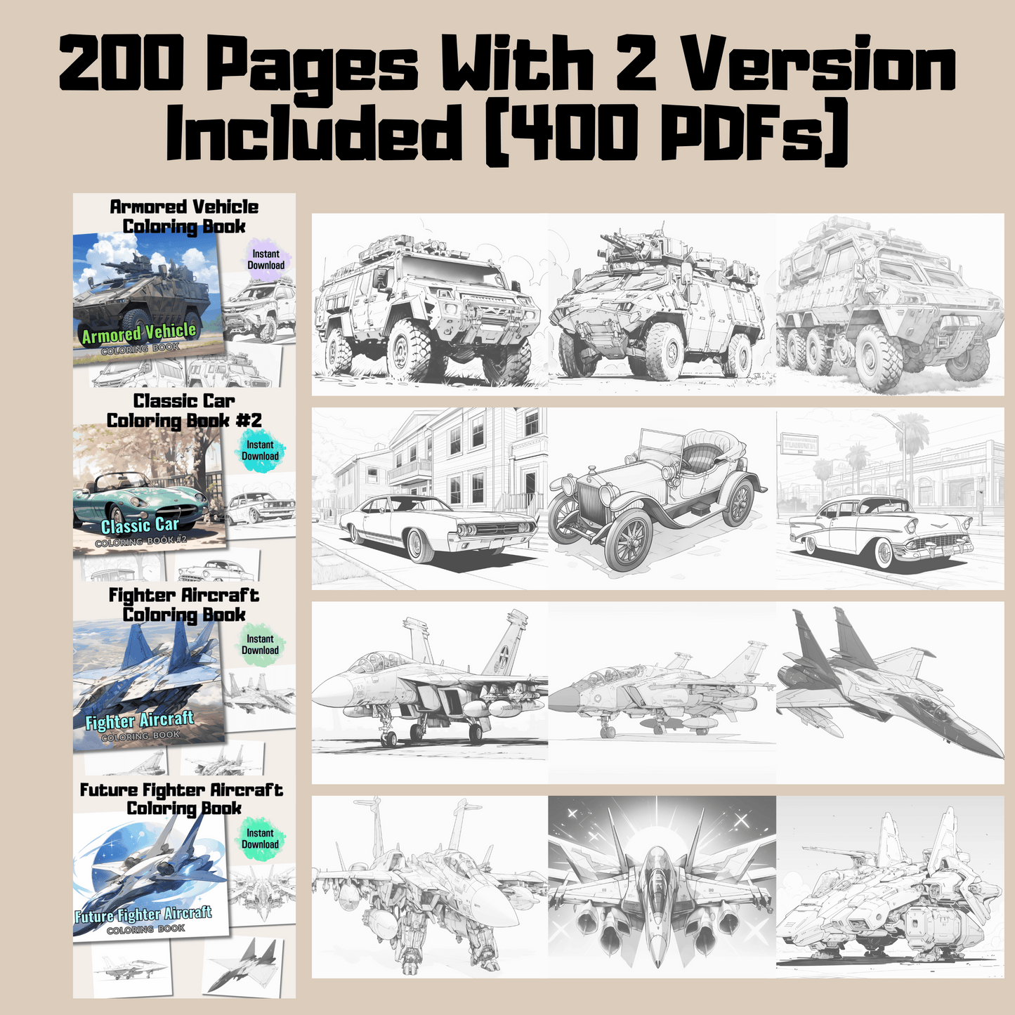 Transport Coloring Book Bundle, Vehicles Coloring Pages for All Ages