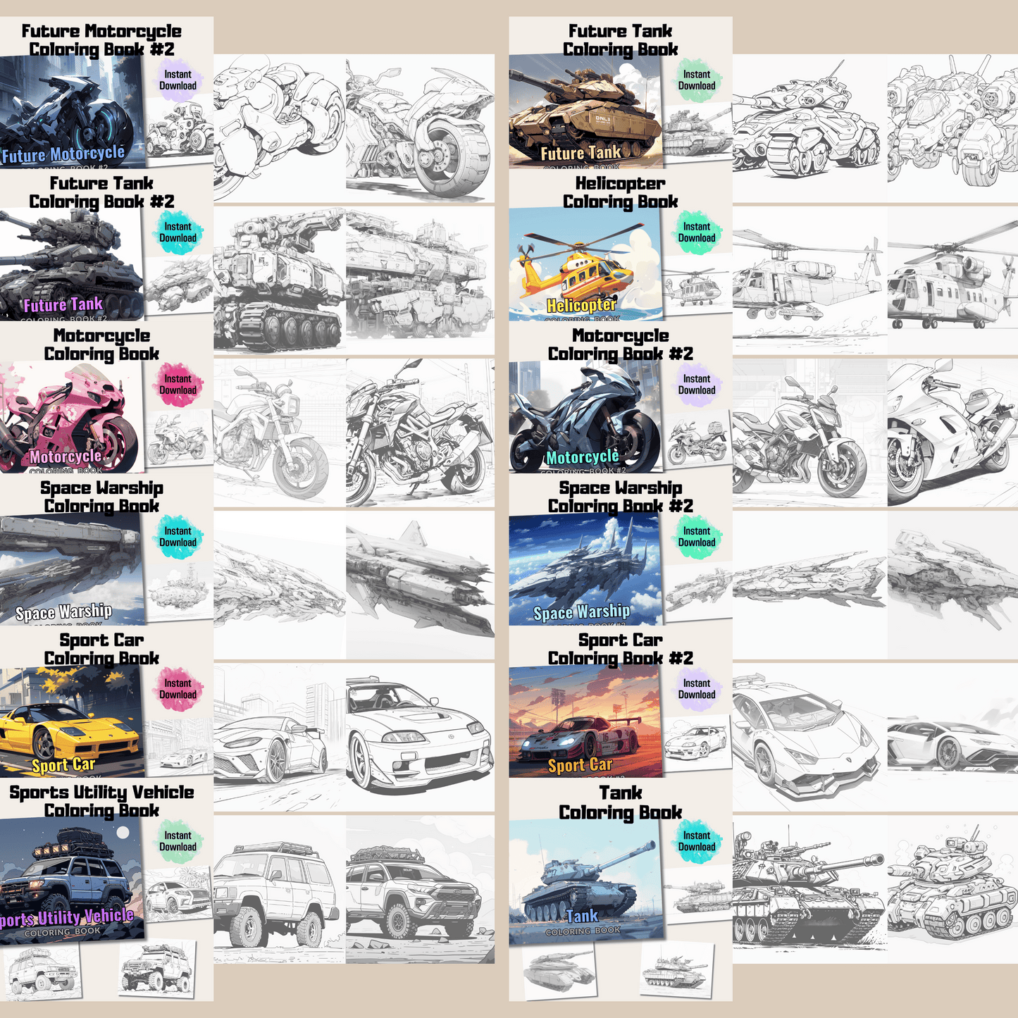 Ultimate Transport Coloring Book Mega Bundle, 800 Pages Detailed Illustrations + 20 Cover