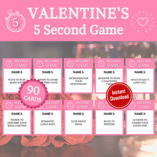 Valentine's 5 Second Game | Printable 5 Sec Valentines Day Game