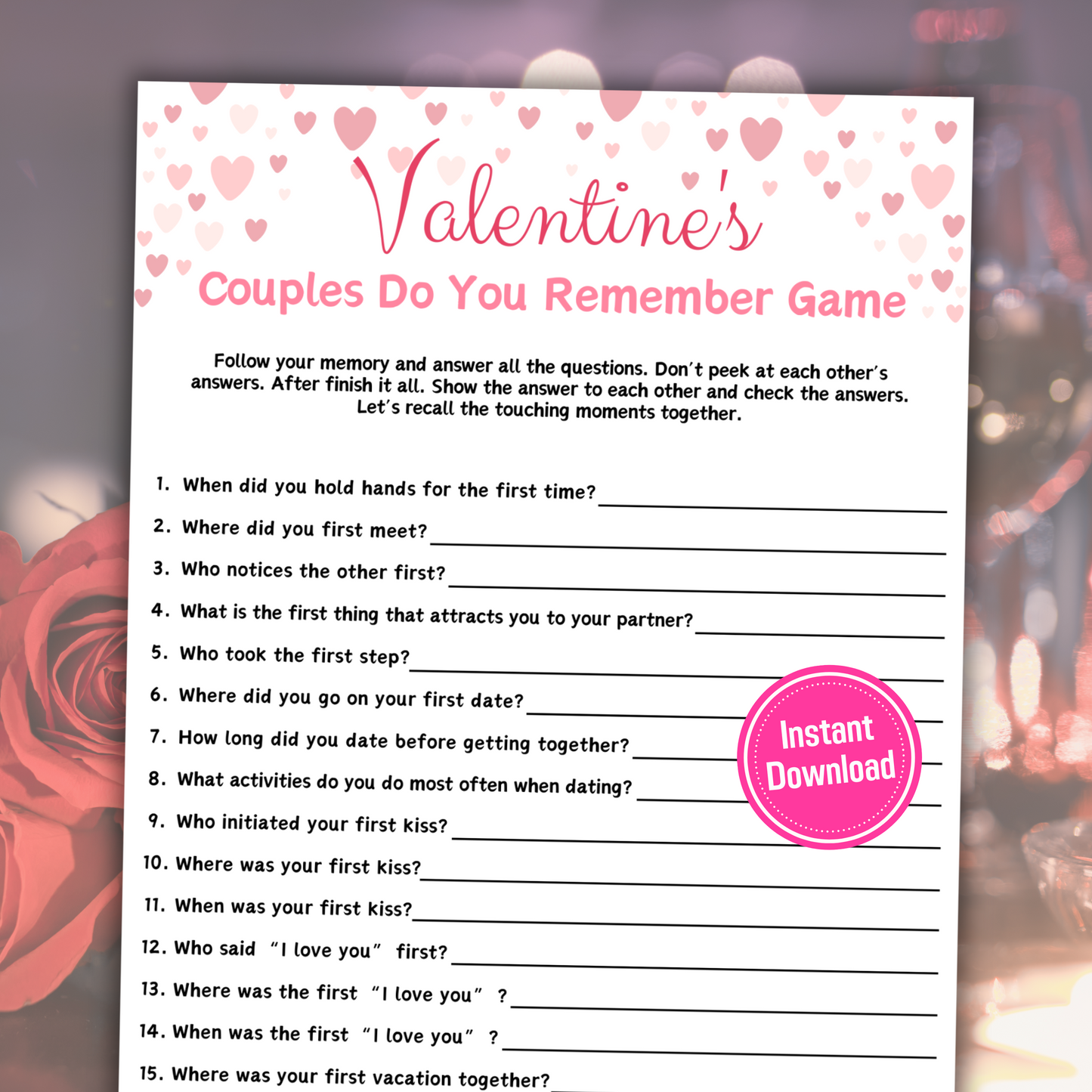 Valentine's Day Do You Remember Game | Couples Memory Quiz Game