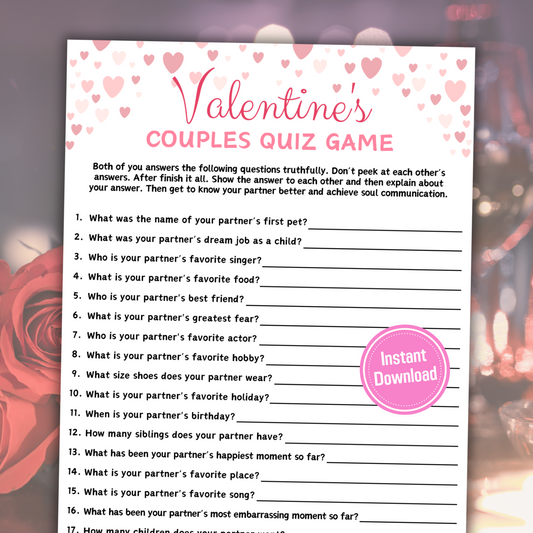 Valentine's Day Couples Quiz Game | Valentine's Activities for Couples