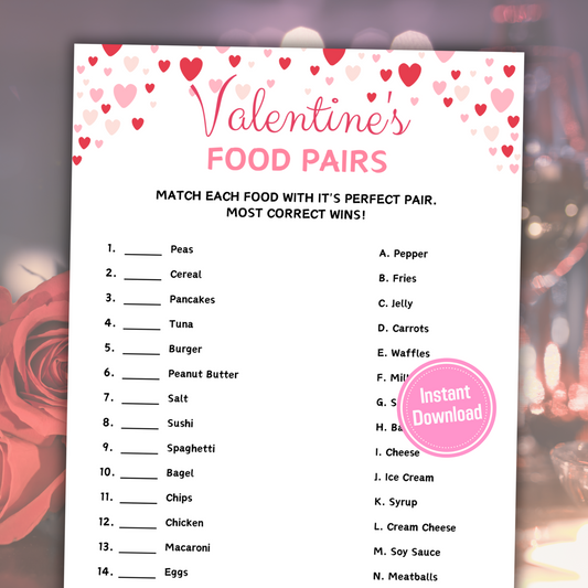 Valentine's Day Food Pairs Game | Valentines Day Perfect Food Pairs Match Game