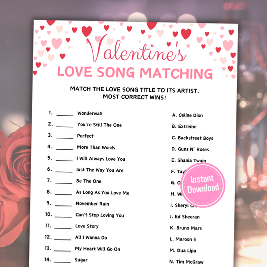 Valentine's Day Love Song Matching Game | Love Song Title Match Game