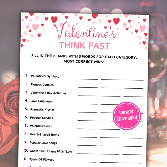 Valentine's Day Think Fast Game | Valentines Day Trivia Game