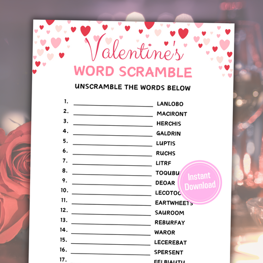 Valentine's Day Word Scramble Game | Valentines Day Love Word Game