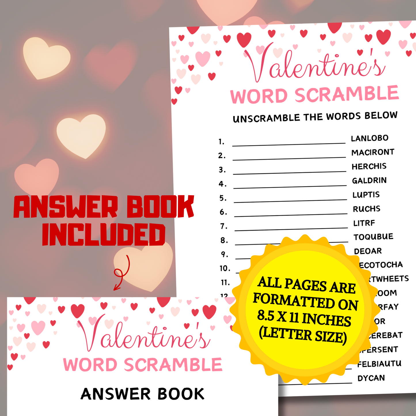 Valentine's Day Word Scramble Game | Valentines Day Love Word Game