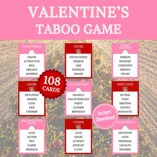 Valentine's Taboo Game | Printable Forbidden Words Family Valentine's Day Game