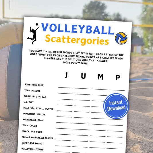 Volleyball Scattergories Game | Minimalist Volleyball Team Think Fast Game