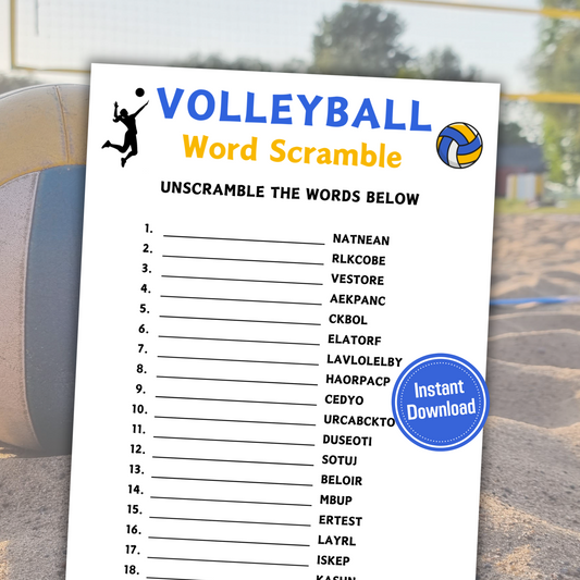 Volleyball Word Scramble Game | Minimalist Volleyball Team Think Fast Game