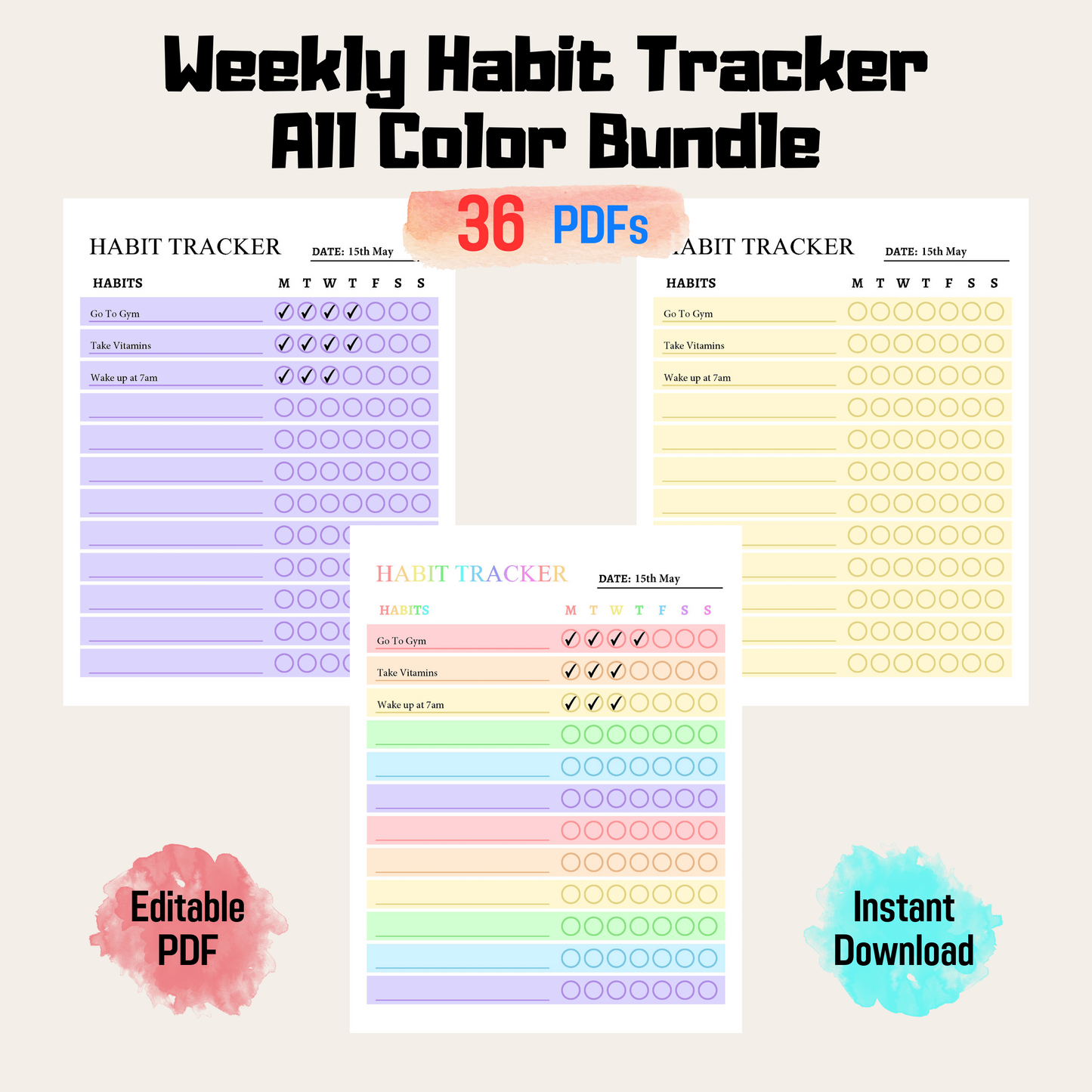 Minimalistic Weekly Habit Tracker, 7 Day Habit Challenge, Digital Habit Routine Tracker, A4/Letter, Instant Download PDF