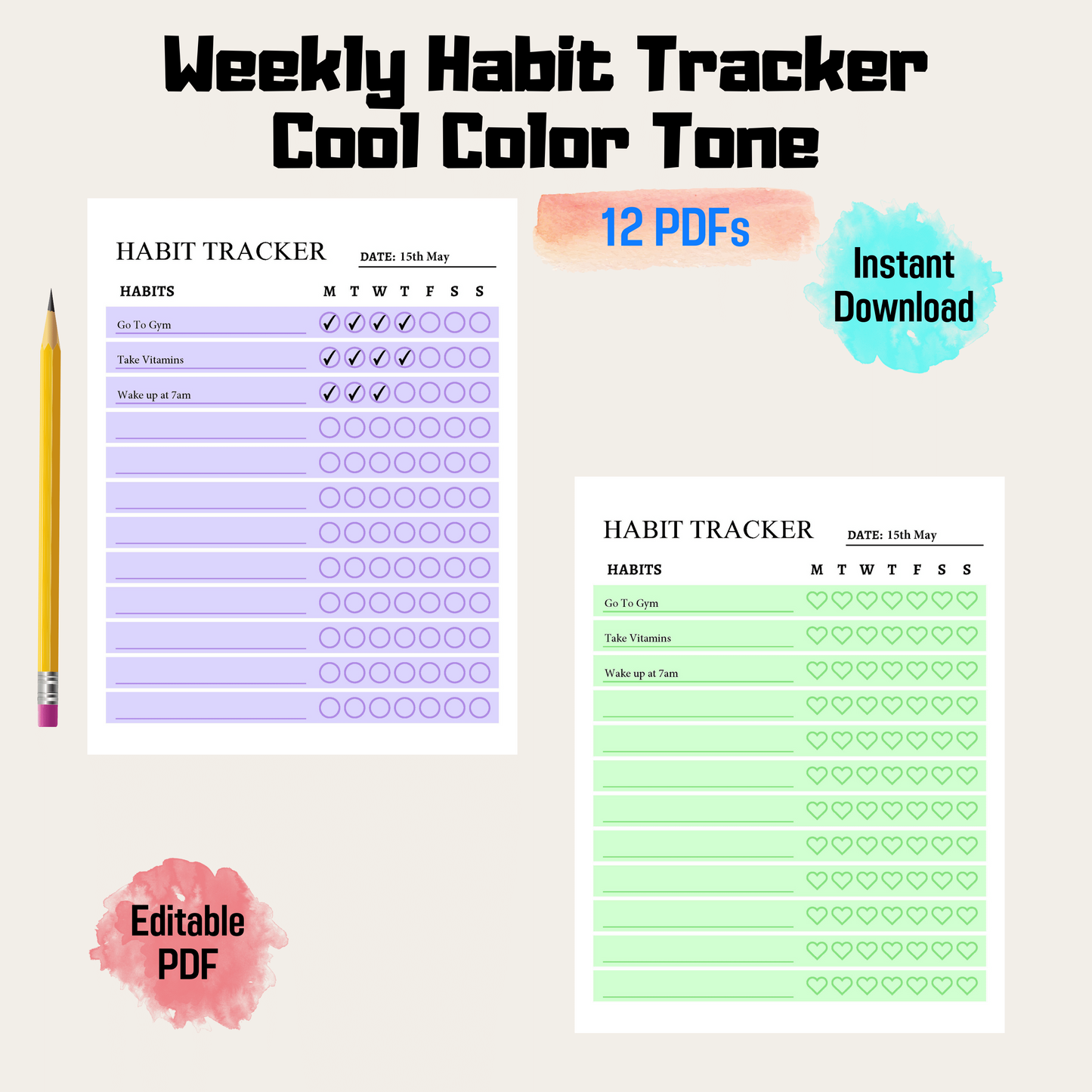 Minimalistic Weekly Habit Tracker, 7 Day Habit Challenge, Digital Habit Routine Tracker, A4/Letter, Instant Download PDF