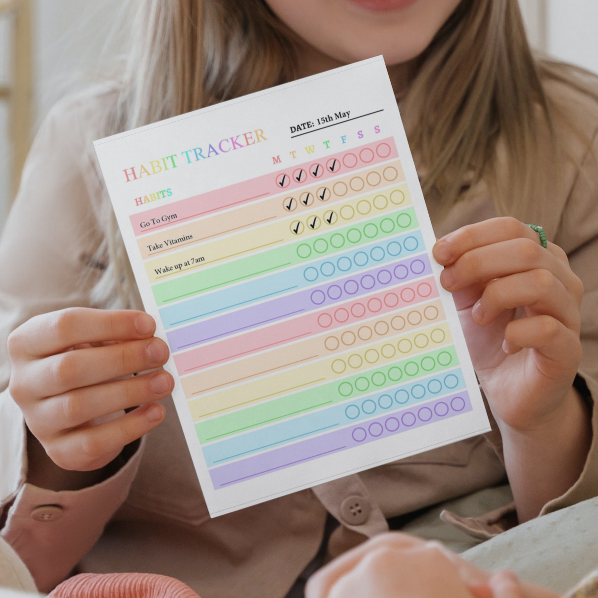 Weekly Habit Tracker 1: Rainbow Color Print Out Demo